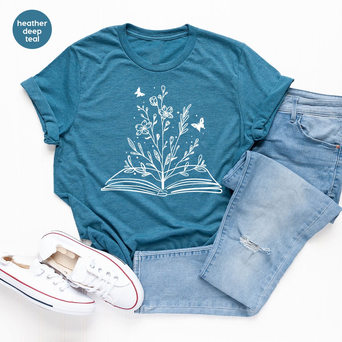 Minimalist Reading Book Wild Flower Floral Book Bookworm Librarian Shirt image 3