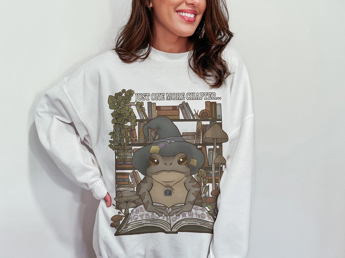 Goblincore Book Lover Frog Librarian Reading Swamp Witch Cute Sweatshirt image 1