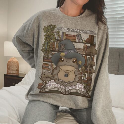 Goblincore Book Lover Frog Librarian Reading Swamp Witch Cute Sweatshirt image 0