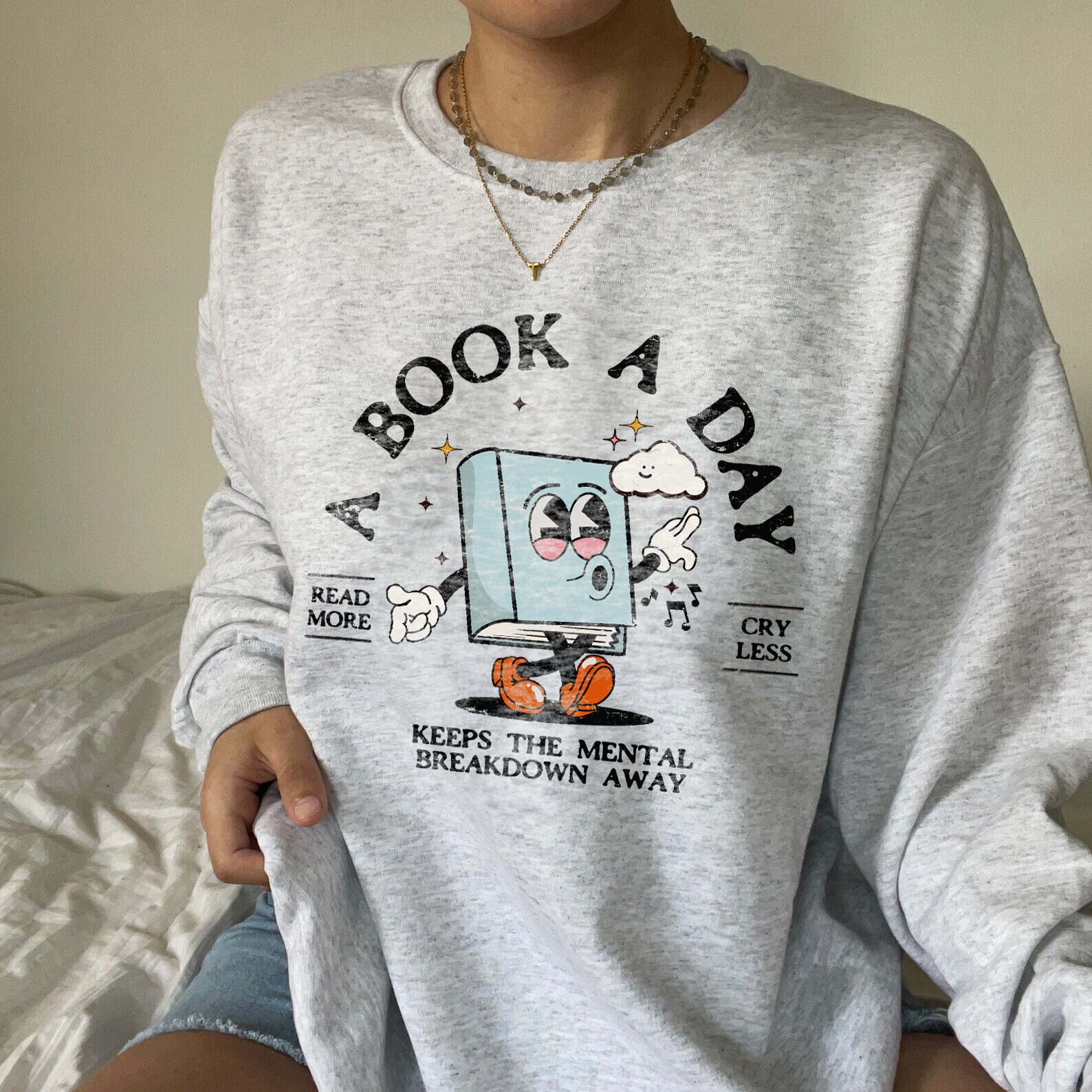 Bookish Mental Health Distressed Lover Reader Addict Romantasy Sweatshirt image 1