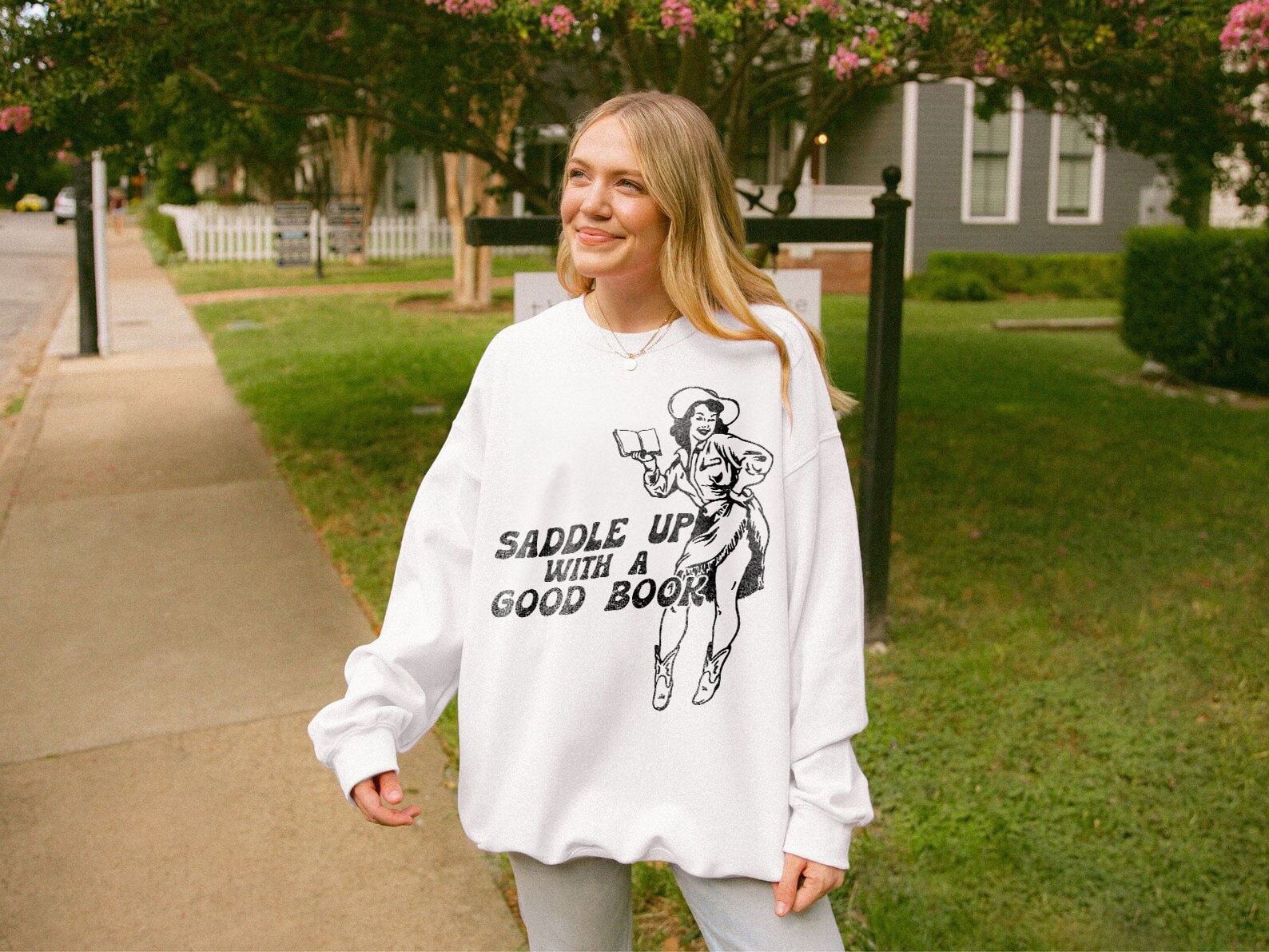 Retro Bookish Cowgirl Western Lover Country Country Reader Sweatshirt image 1