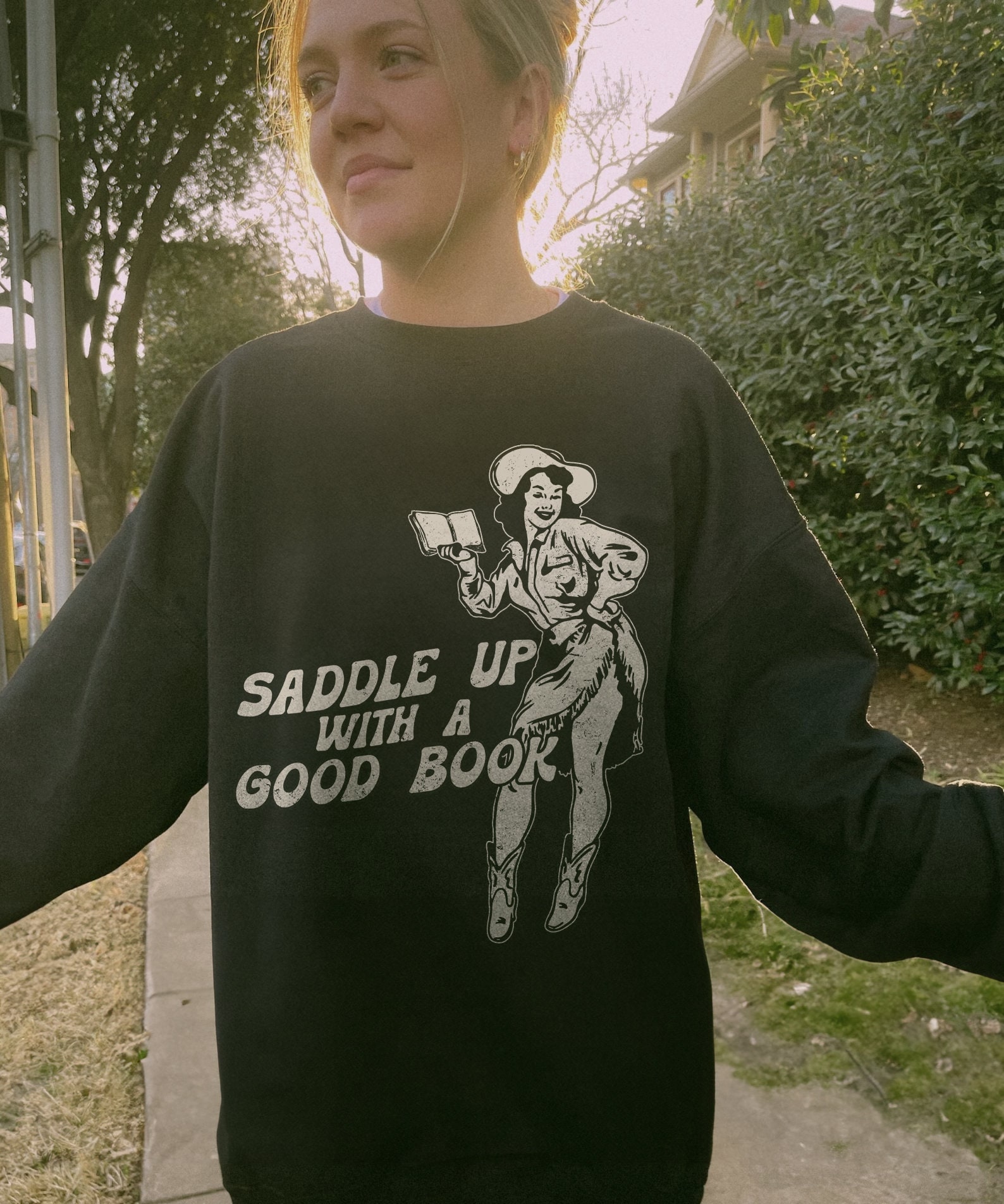 Retro Bookish Cowgirl Western Lover Country Country Reader Sweatshirt image 3