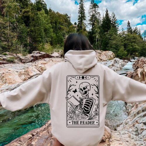 The Reader Tarot Card Skeleton Reading Book Lovers Women Flower Hoodie image 0