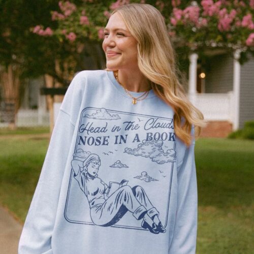 Retro Head In The Cloud Bookish Lover Romance Reader Addict Simple Sweatshirt image 0