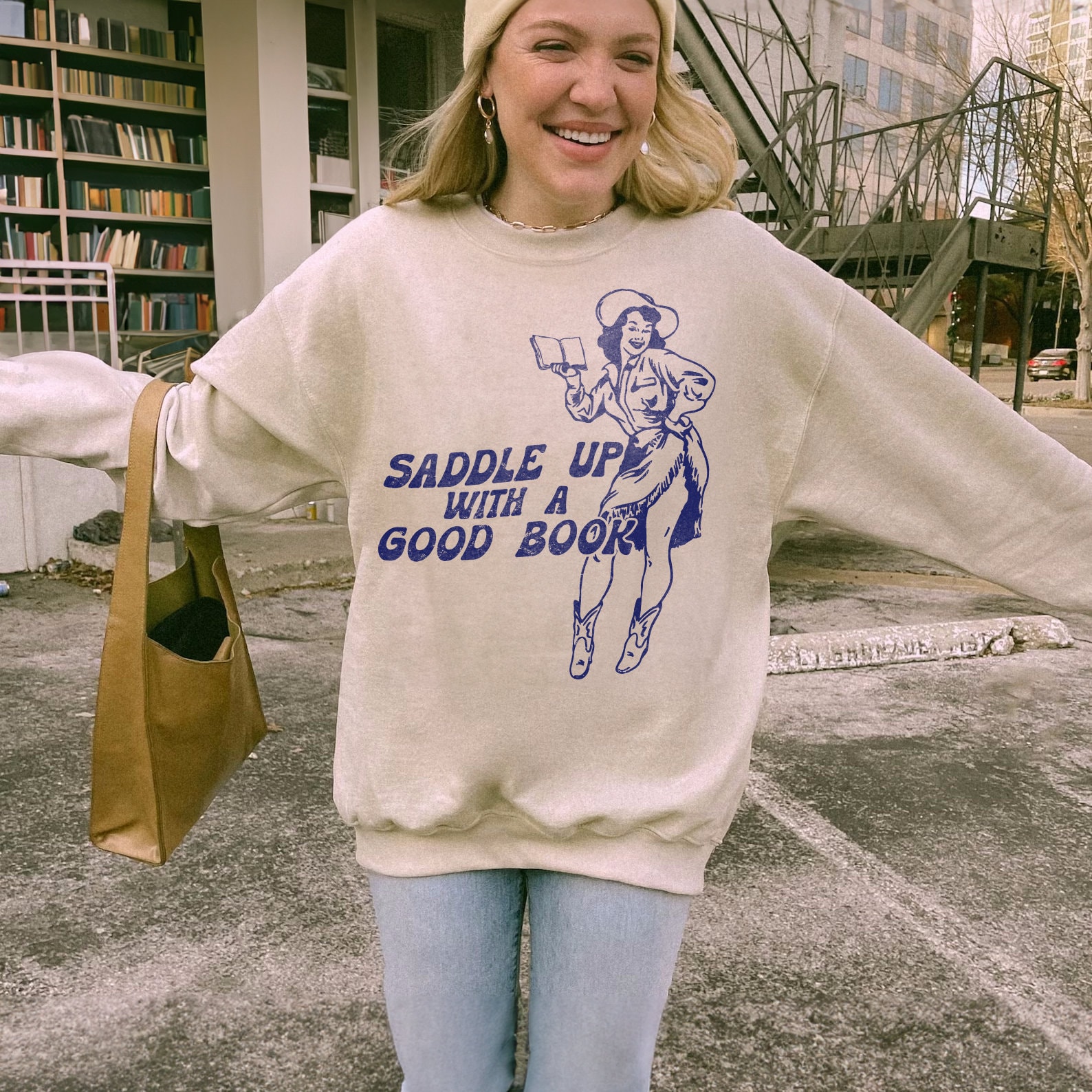 Retro Bookish Cowgirl Western Lover Country Country Reader Sweatshirt image 2