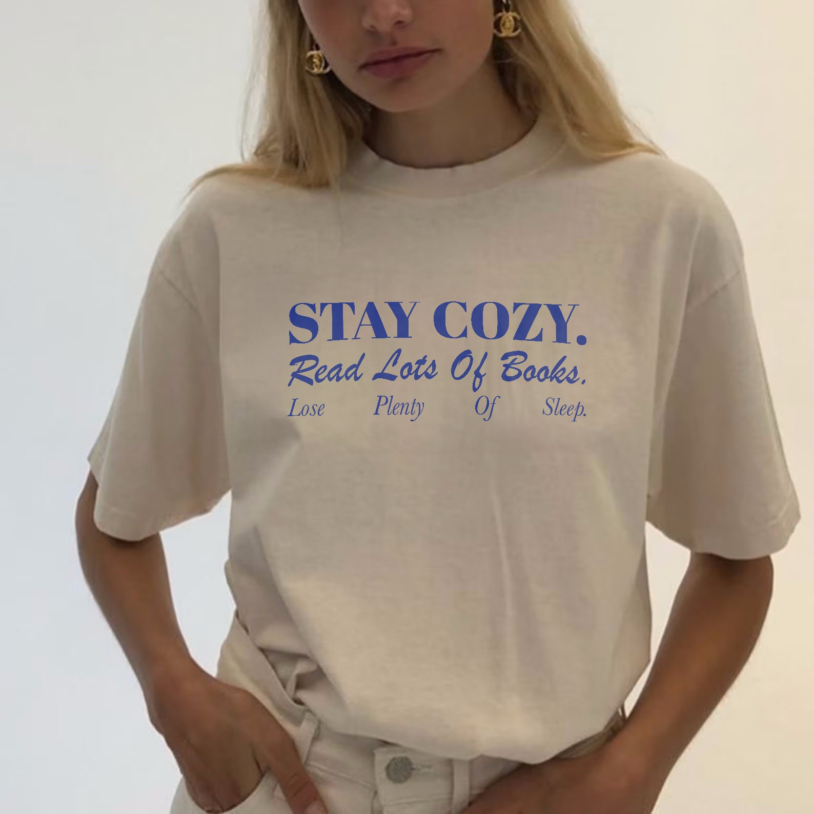 Stay Cozy Read Books Funny Lover Addict Romance Light Academia Simple Shirt image 1