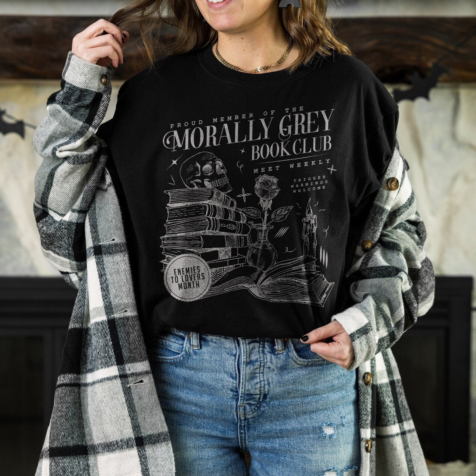 Vintage Morally Grey Book Club Dark Romance Spooky Season Lover Reader Shirt image 1