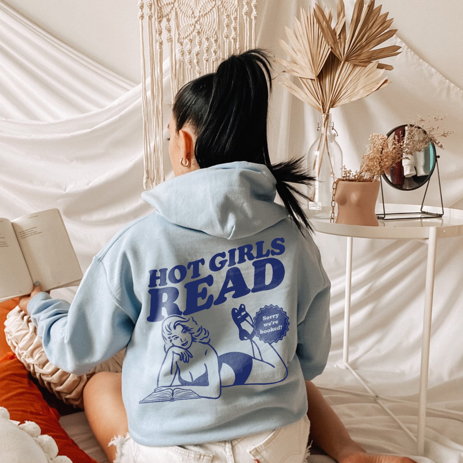 Retro Hot Girls Read Bookish Lover Reader Smut Slut Addict Romance Hoodie image 3