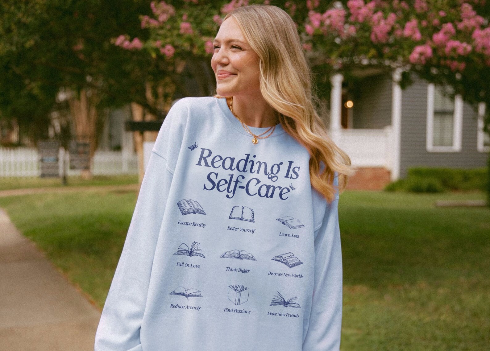 Retro Reading Is Self-Care Bookish Mental Health Lover Romance Addict Sweatshirt image 5