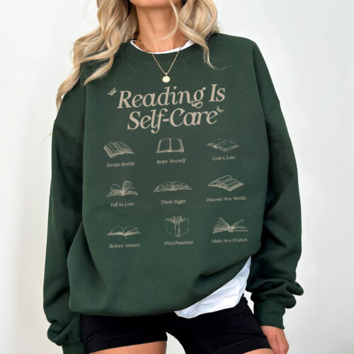 Retro Reading Is Self-Care Bookish Mental Health Lover Romance Addict Sweatshirt image 0