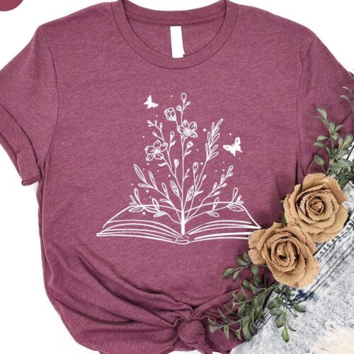 Minimalist Reading Book Wild Flower Floral Book Bookworm Librarian Shirt image 0