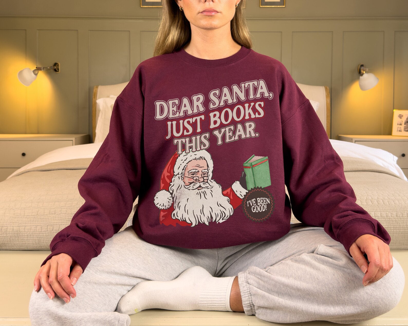 Vintage Bookish Christmas Holiday Lover Santa Reader Lover Seasons Santa Sweatshirt image 2