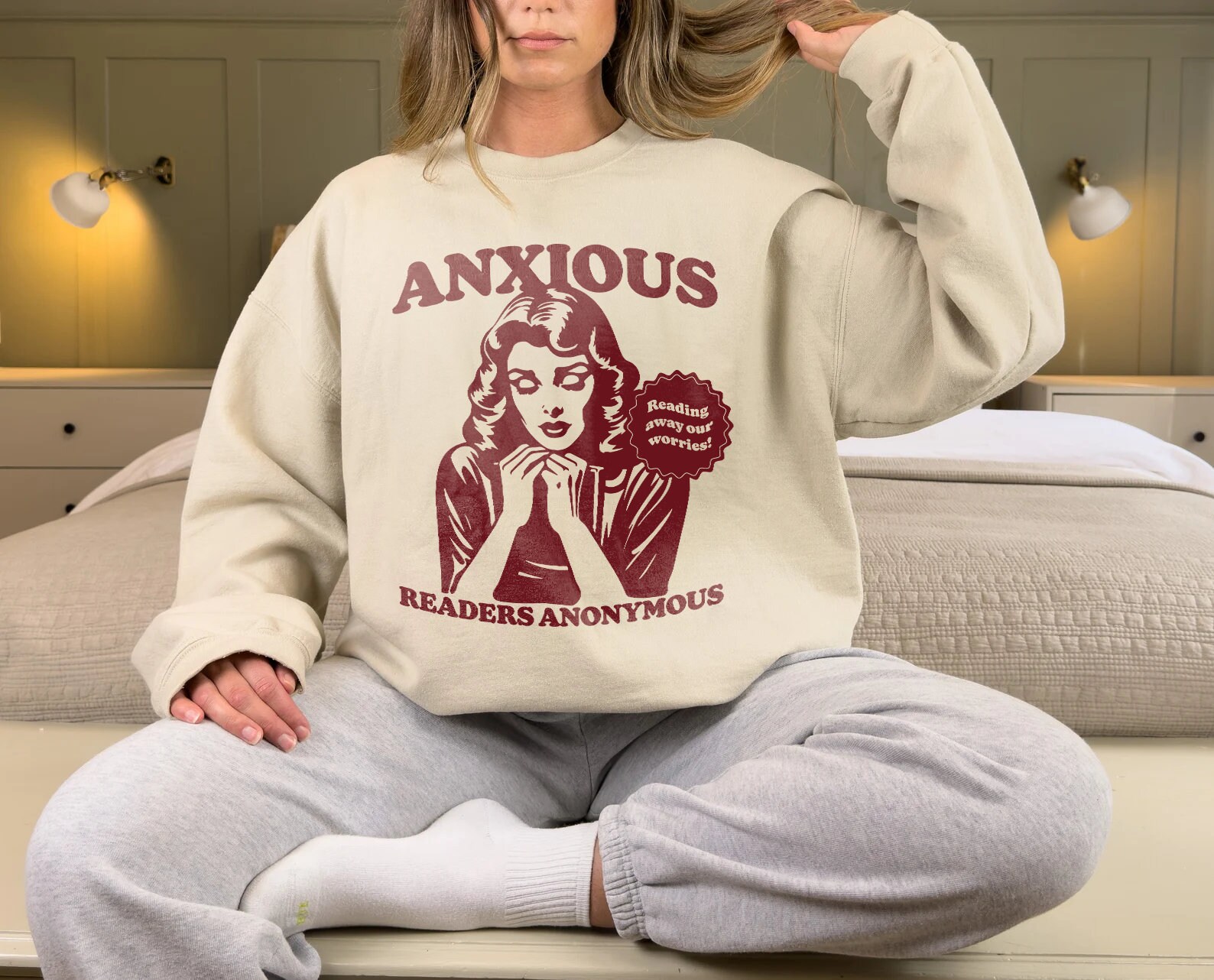 Retro Anxious Readers Bookish Lover Mental Health Romance Sweatshirt image 4