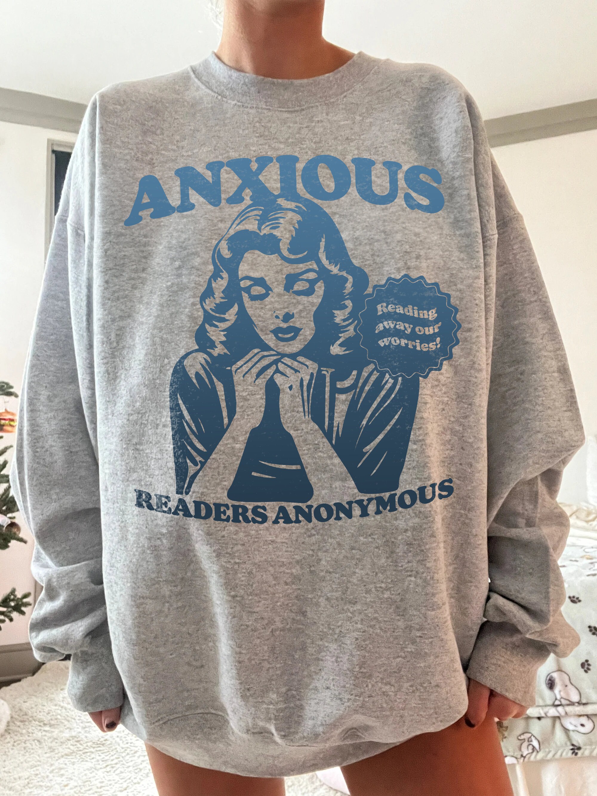 Retro Anxious Readers Bookish Lover Mental Health Romance Sweatshirt image 2