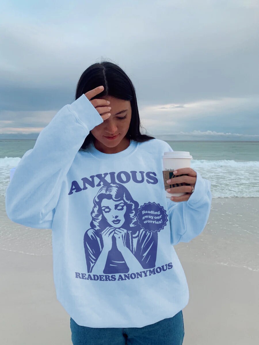 Retro Anxious Readers Bookish Lover Mental Health Romance Sweatshirt image 3