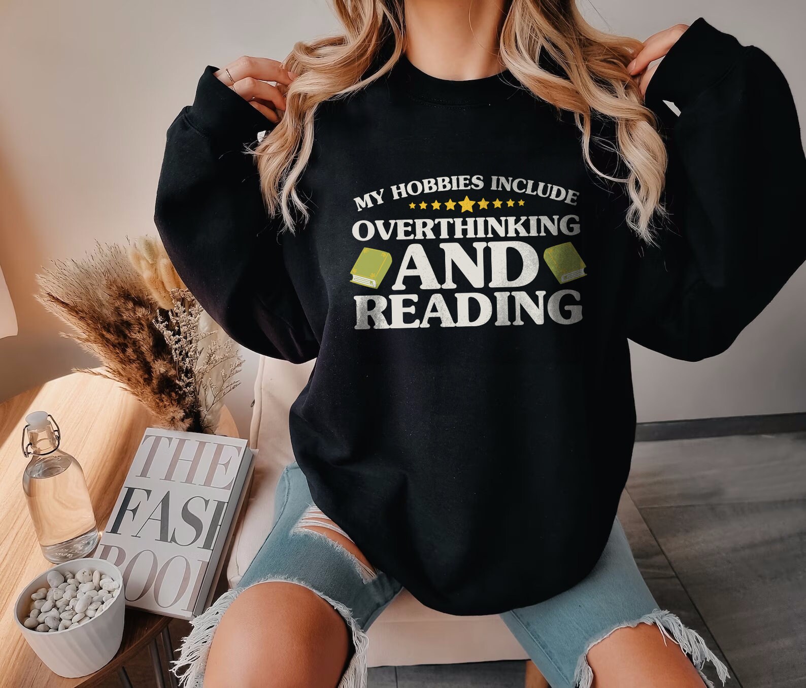 Overthinking Reader Anxiety Bookish Mental Health Book Club Anxious Lover Sweatshirt image 1