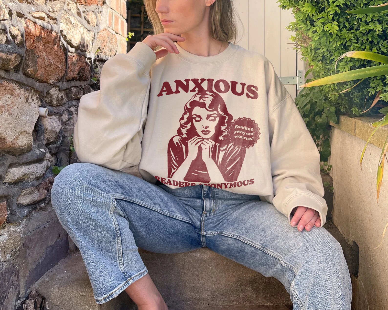 Retro Anxious Readers Bookish Lover Mental Health Romance Sweatshirt image 5