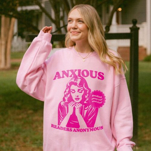 Retro Anxious Readers Bookish Lover Mental Health Romance Sweatshirt image 0