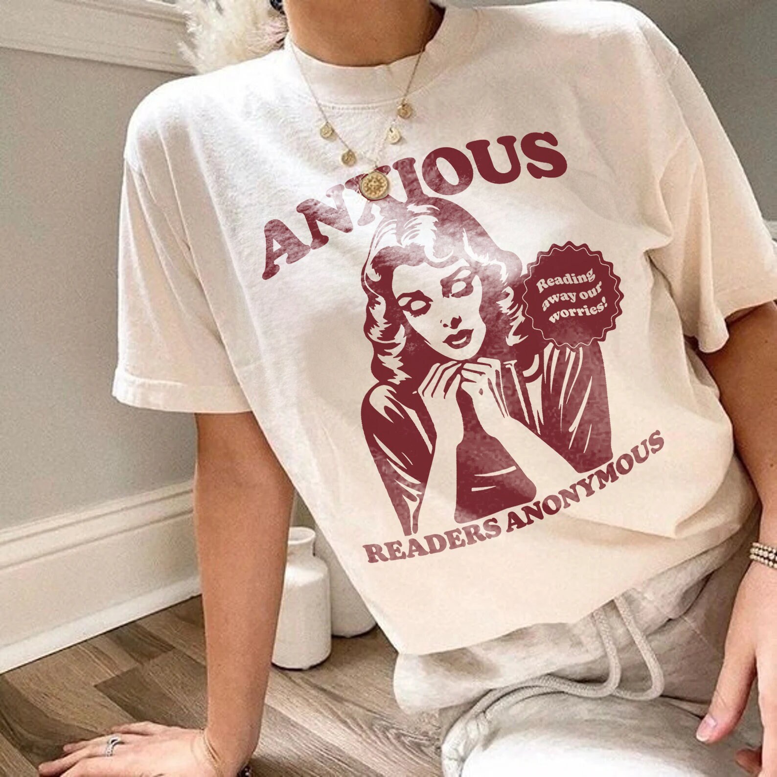 Retro Anxious Readers Bookish Mental Health Hot Girls Lover Romance Shirt image 1