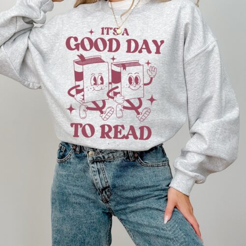 Retro It's A Good Day To Read Bookworm Lover Teacher Librarian Sweatshirt image 0