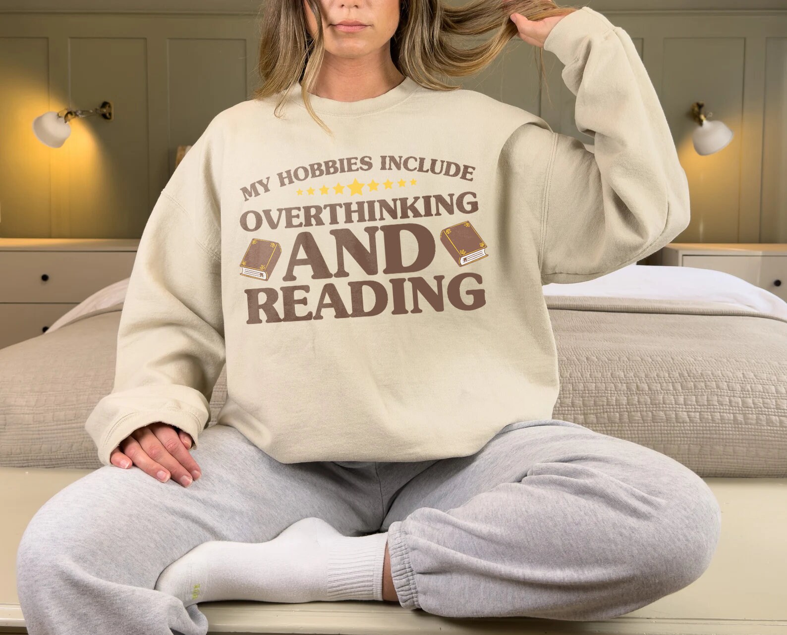 Overthinking Reader Anxiety Bookish Mental Health Book Club Anxious Lover Sweatshirt image 2