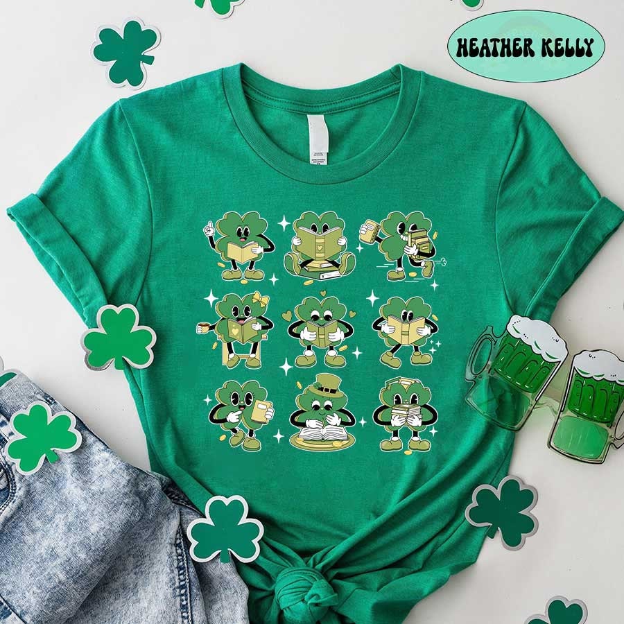 Teacher St Patrick Day Reading Lucky Shamrock Book Lovers Librarian Shirt image 3