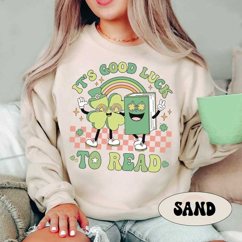 Teacher St Patrick Day Reading Lucky Book Lovers Librarian Clover Sweatshirt image 4