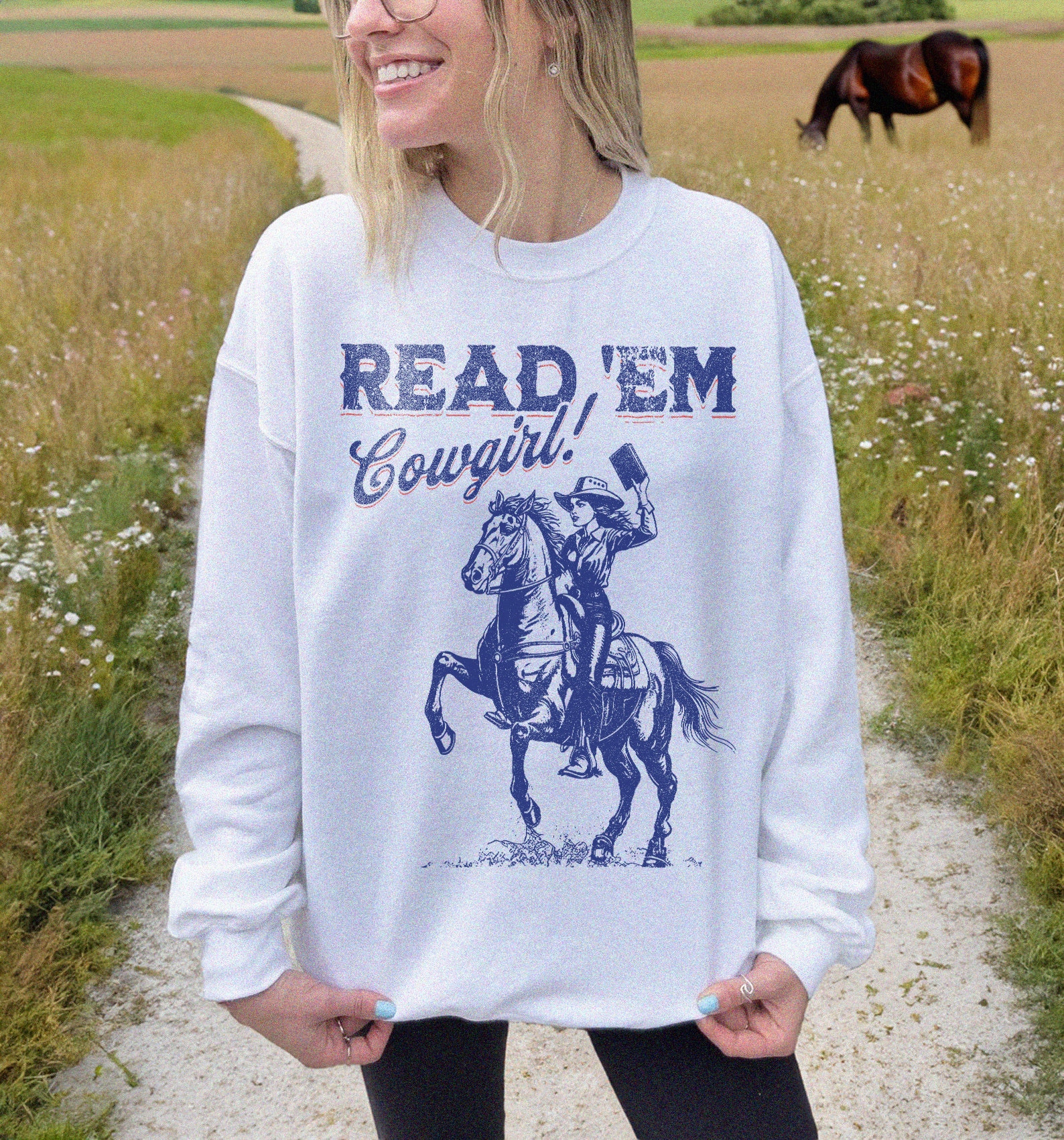 Bookish Cowgirl Romance Reader Club Western Lover Her Country Girl Swearshirt image 1