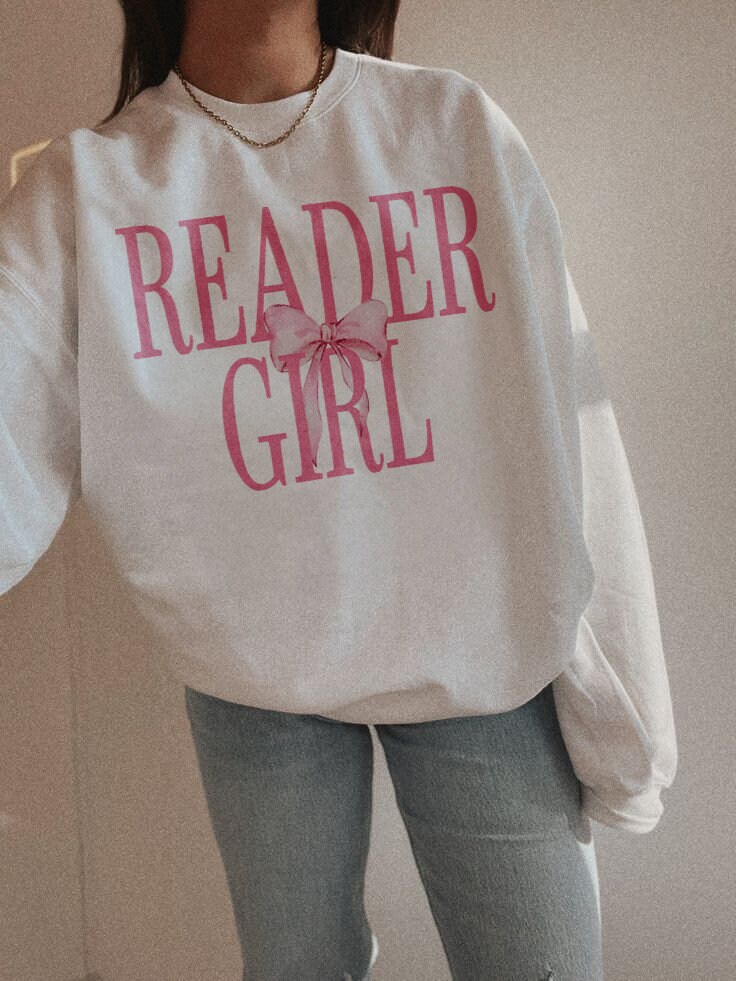 Reader Girl Romance Book Club Pink Bow Lover Bookish Dainty Bow Ribbon Sweatshirt image 1