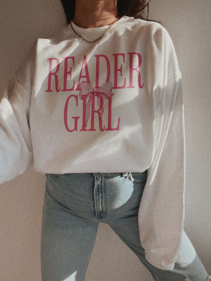 Reader Girl Romance Book Club Pink Bow Lover Bookish Dainty Bow Ribbon Sweatshirt image 2