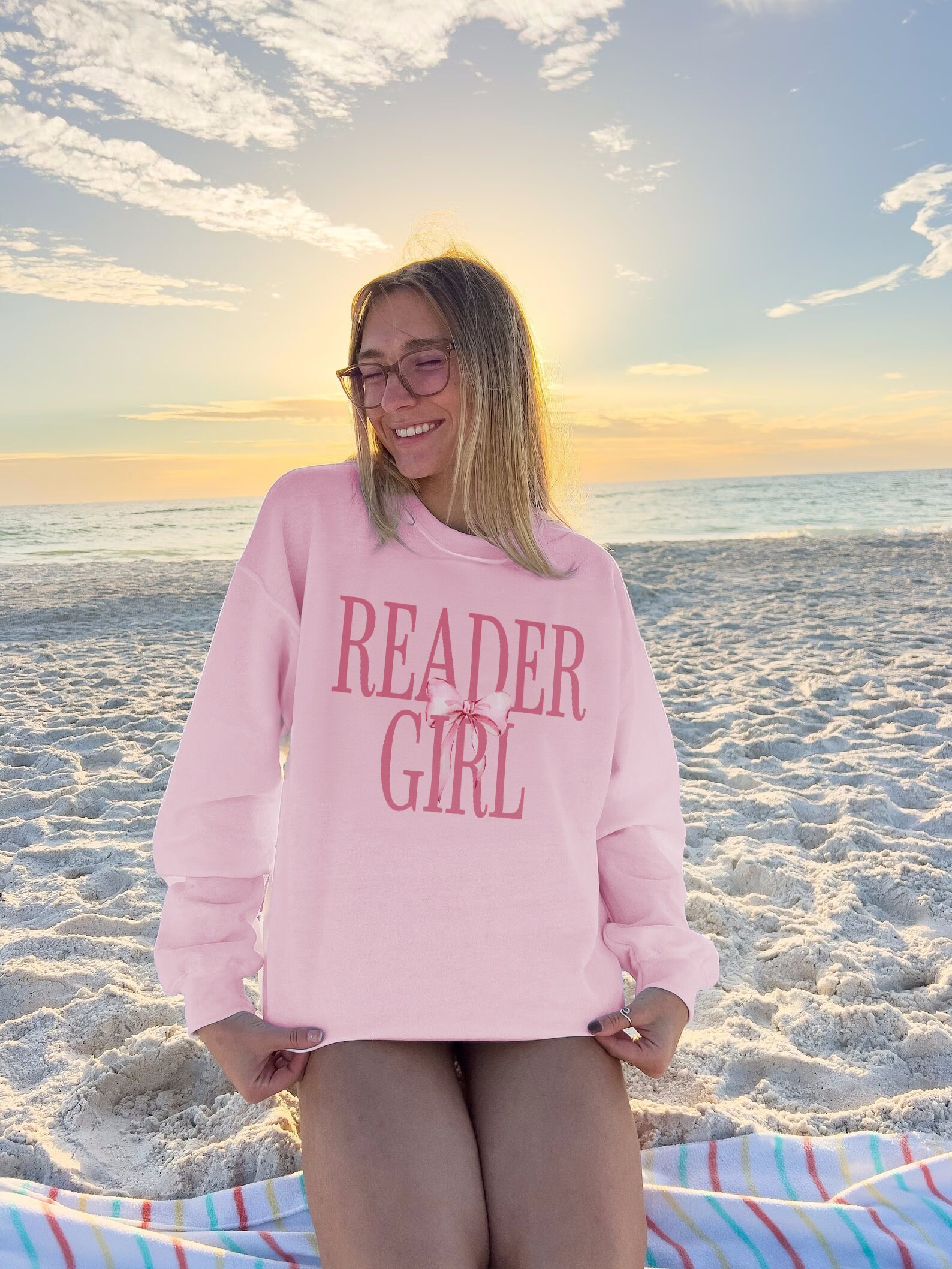 Reader Girl Romance Book Club Pink Bow Lover Bookish Dainty Bow Ribbon Sweatshirt image 4