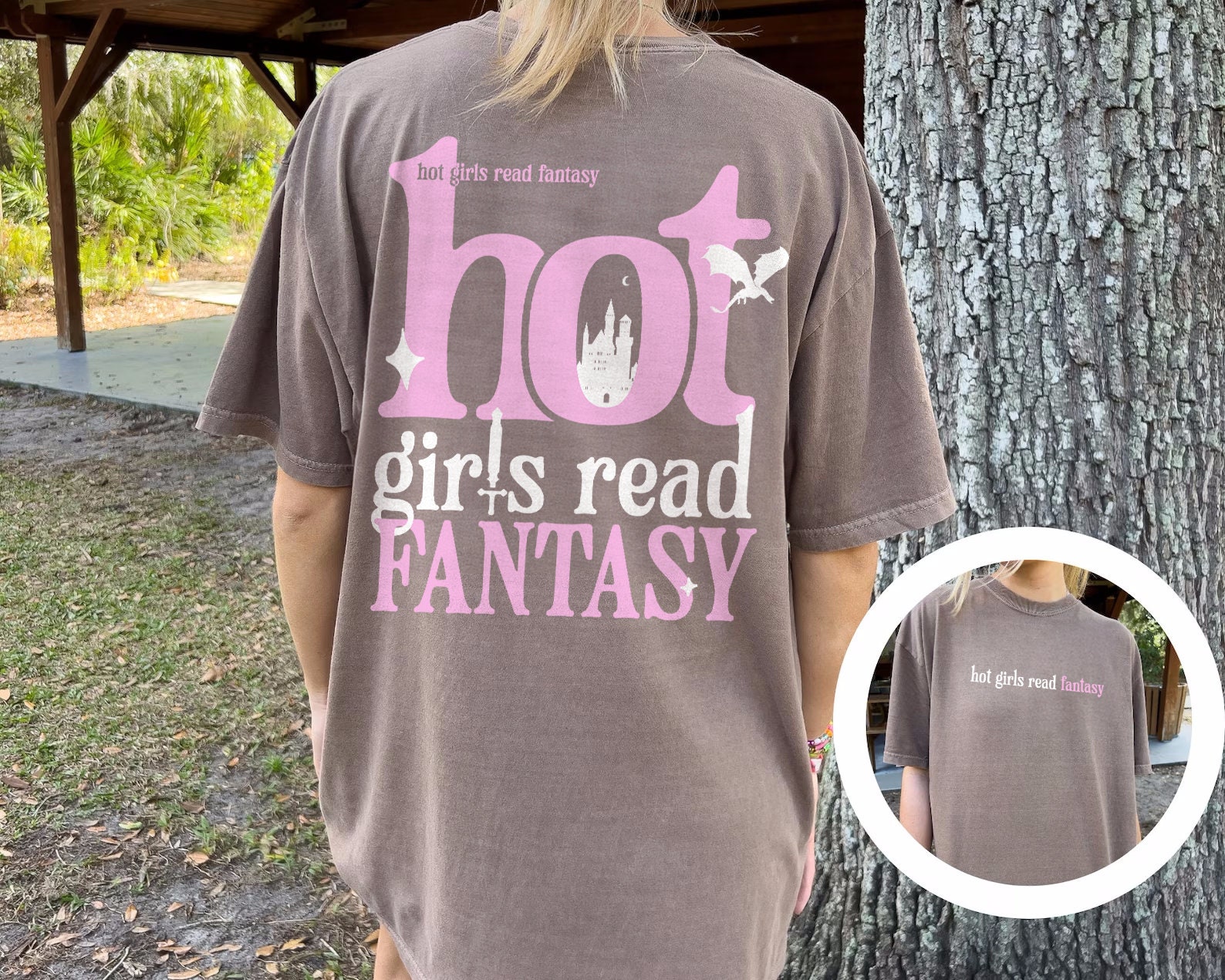 Retro Hot Girls Read Fantasy Book Lover Romantasy Quote Dragon Club Shirt image 4