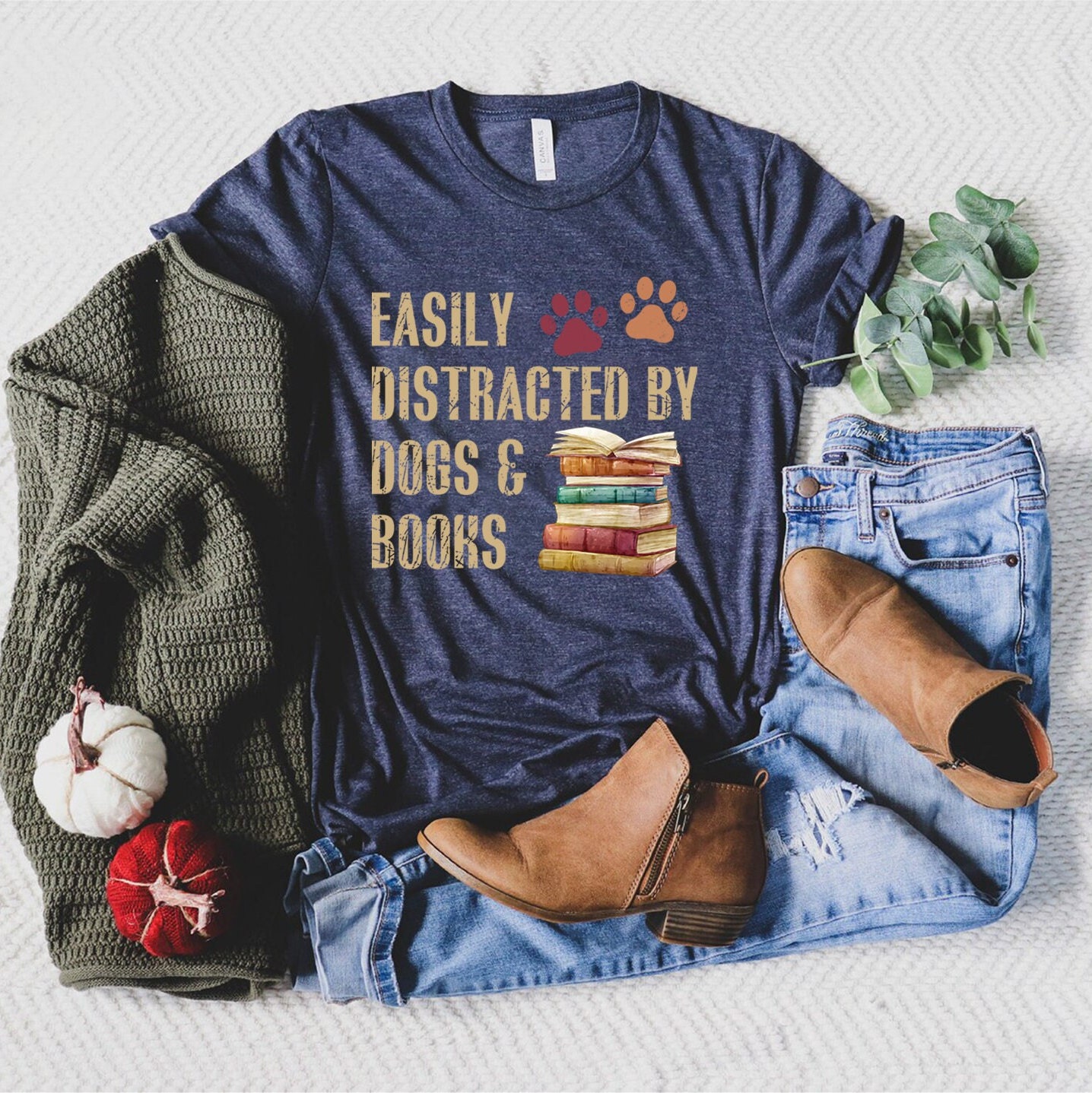 Easily Distracted By Dogs And Books Lover Funny Reader Librarian Shirt image 5