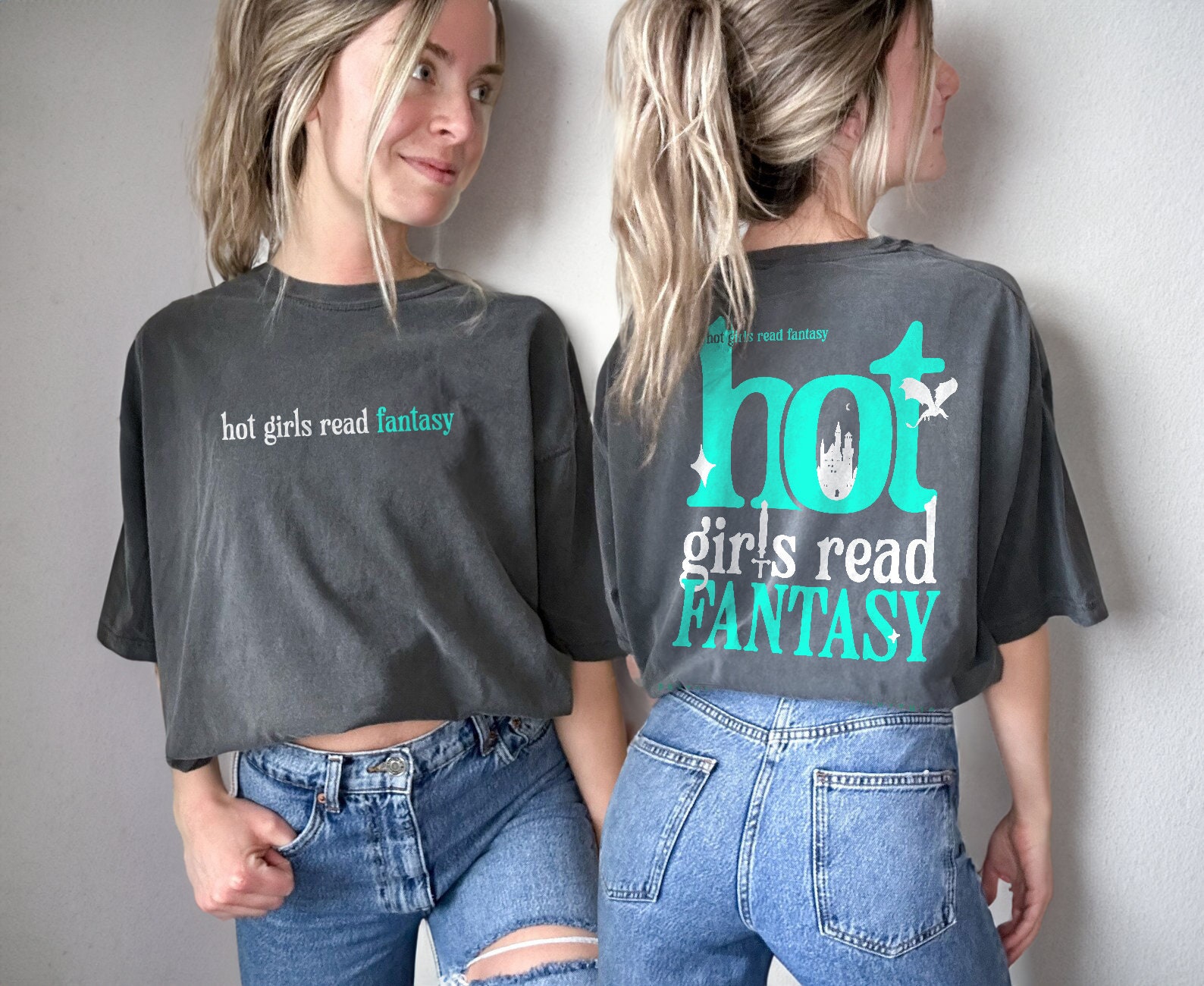 Retro Hot Girls Read Fantasy Book Lover Romantasy Quote Dragon Club Shirt image 3