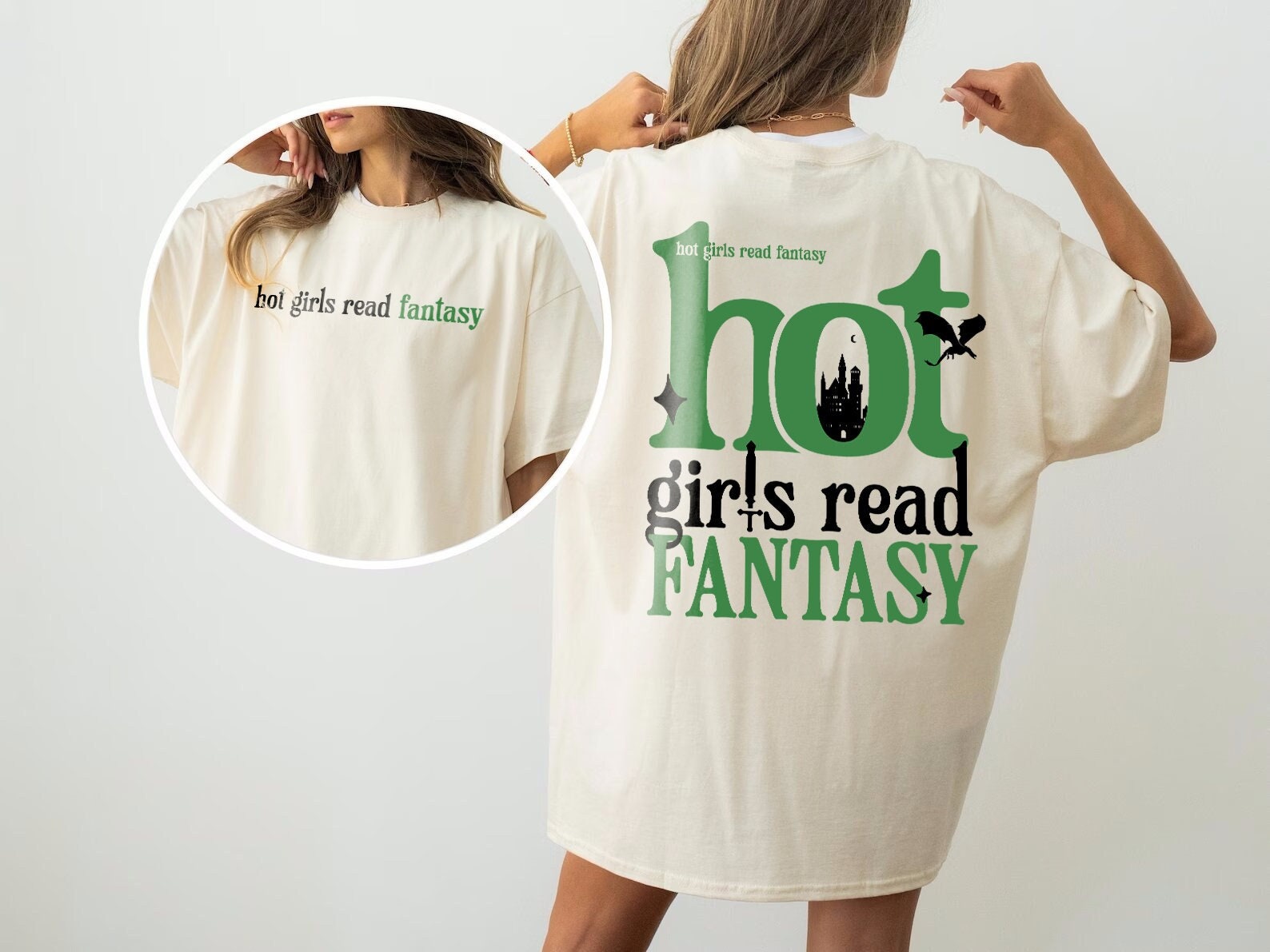 Retro Hot Girls Read Fantasy Book Lover Romantasy Quote Dragon Club Shirt image 1