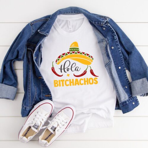 Hola Bitchachos Shirt Funny Cinco De Mayo Mexican Party Tee for Women Fiesta Vacation Top image 0