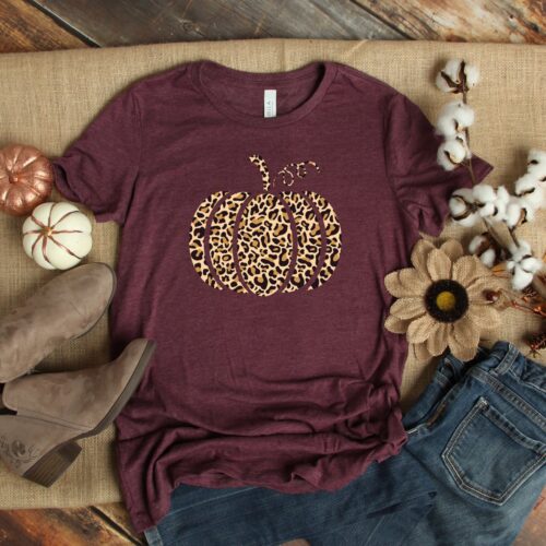 Leopard Pumpkin Thanksgiving Shirt Cute Fall Autumn T-Shirt Funny Pumpkin Day Tee image 0