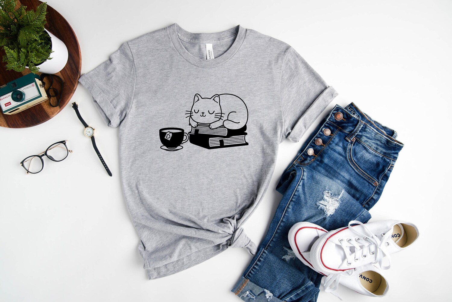 Cat and Coffee Reading Shirt Cute Cat Lover Gift Books and Cat Shirt Reading Enthusiast Tee image 2