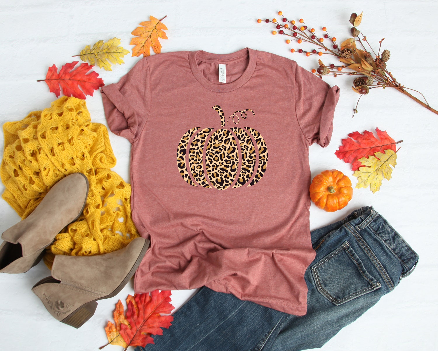 Leopard Pumpkin Thanksgiving Shirt Cute Fall Autumn T-Shirt Funny Pumpkin Day Tee image 1