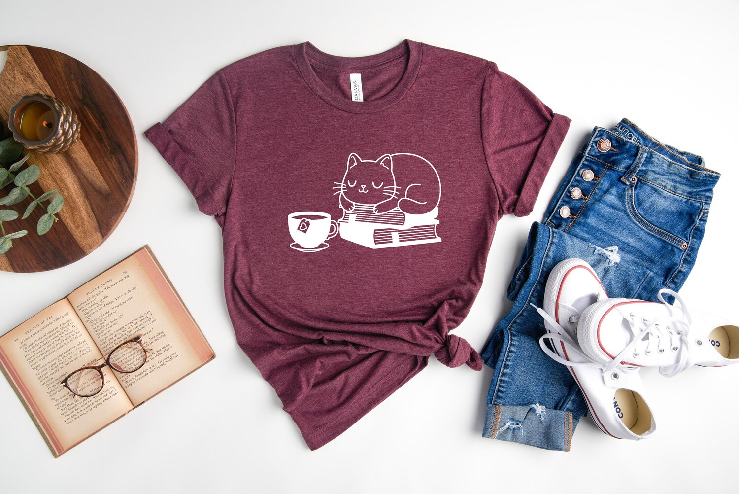 Cat and Coffee Reading Shirt Cute Cat Lover Gift Books and Cat Shirt Reading Enthusiast Tee image 1