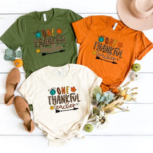 One Thankful Teacher Thanksgiving Fall Shirt Autumn Teacher Team Tee Fall Season Shirt image 0