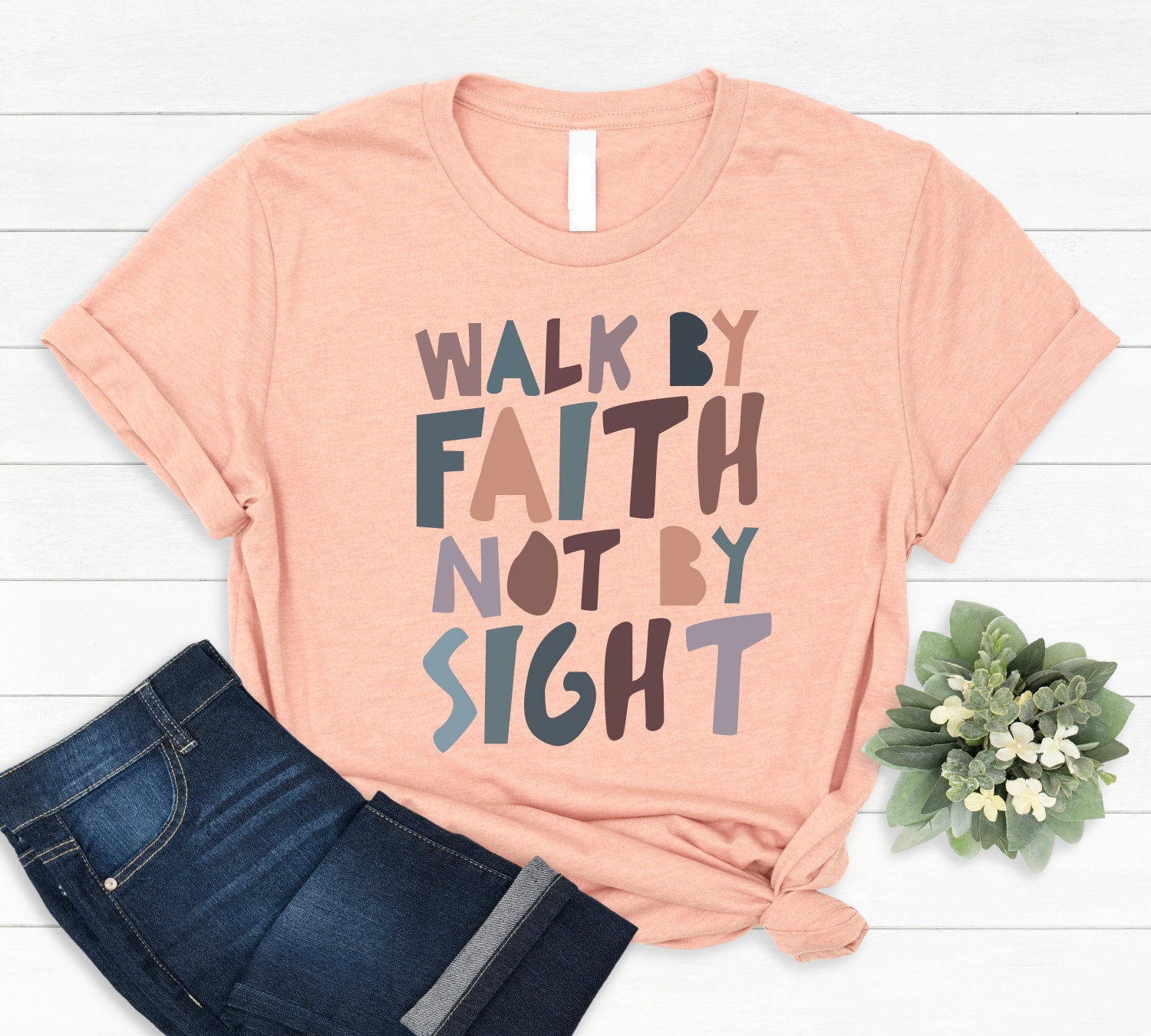 Walk By Faith Not By Sight Christian Shirt Aesthetic Faith T-Shirt Gift for Friends image 1