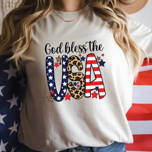 God Bless The USA Shirt 4th of July Patriotic American Flag Independence Day Tee image 0