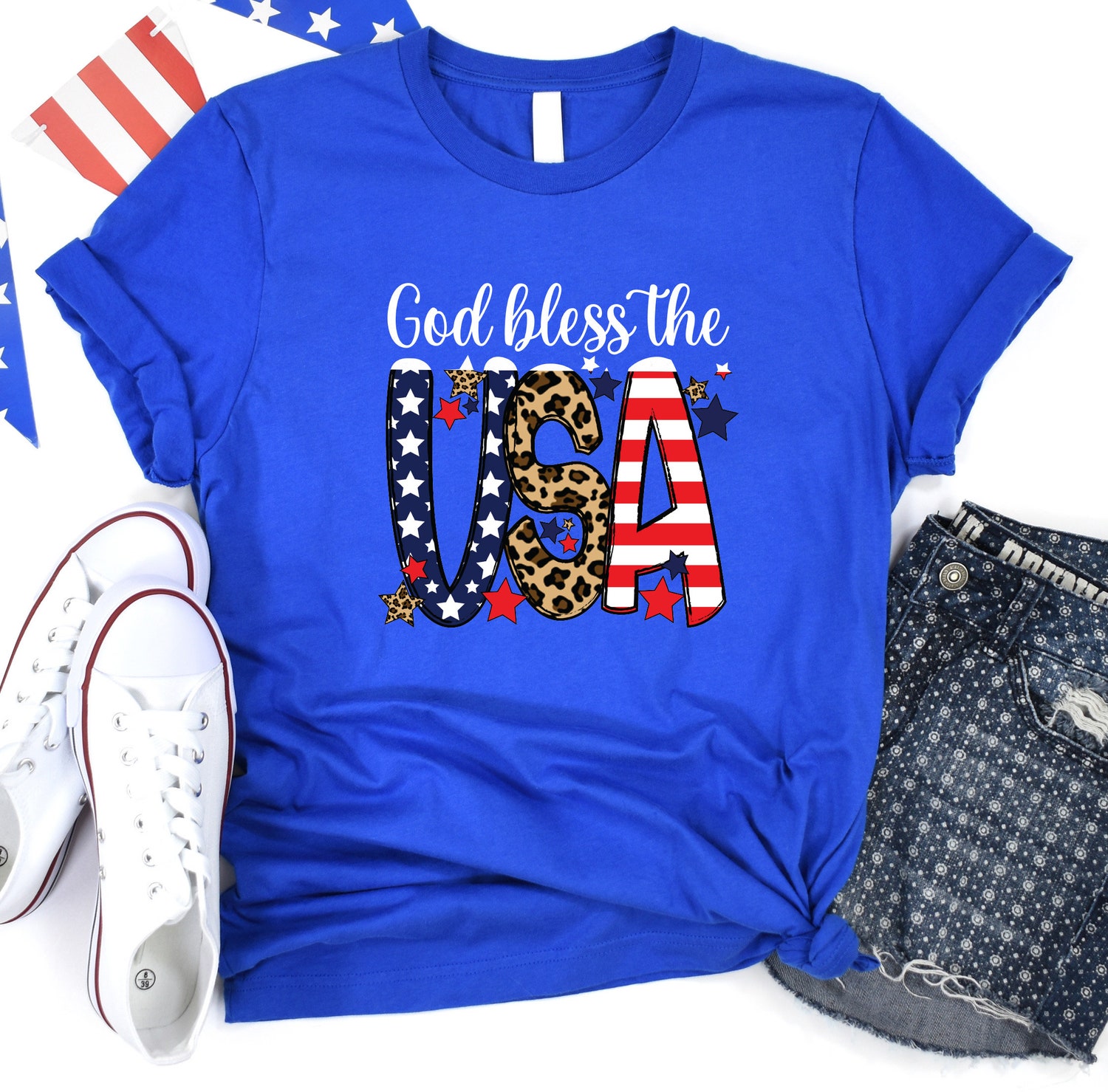 God Bless The USA Shirt 4th of July Patriotic American Flag Independence Day Tee image 1