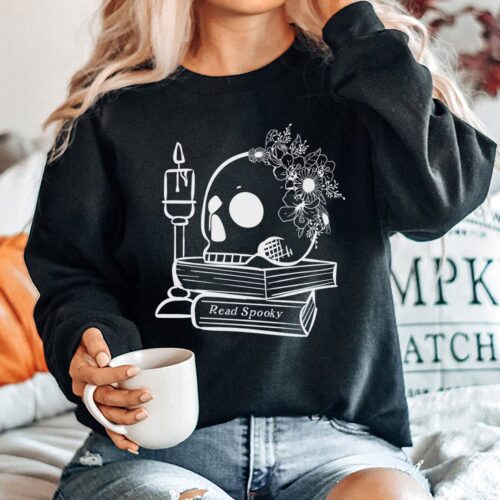 Halloween Bookworm Sweatshirt for Librarians and Readers Spooky Books Gift image 0