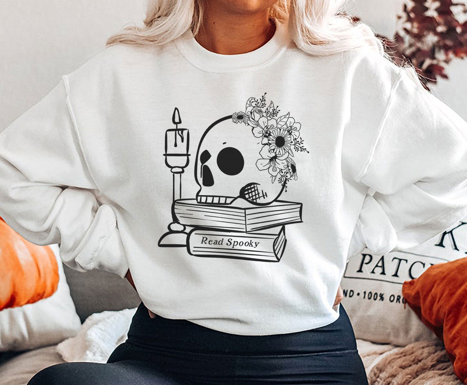 Halloween Bookworm Sweatshirt for Librarians and Readers Spooky Books Gift image 2