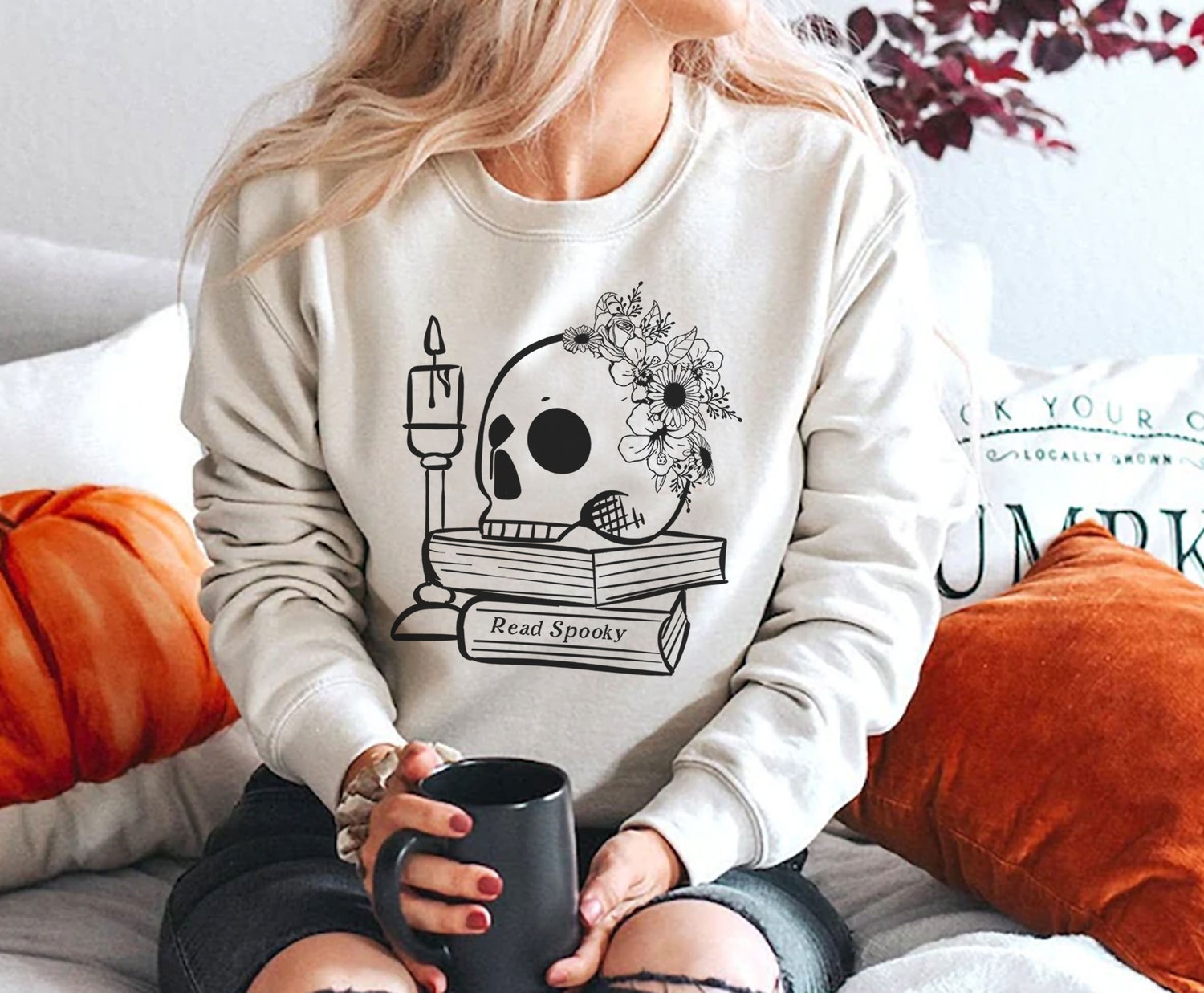 Halloween Bookworm Sweatshirt for Librarians and Readers Spooky Books Gift image 3