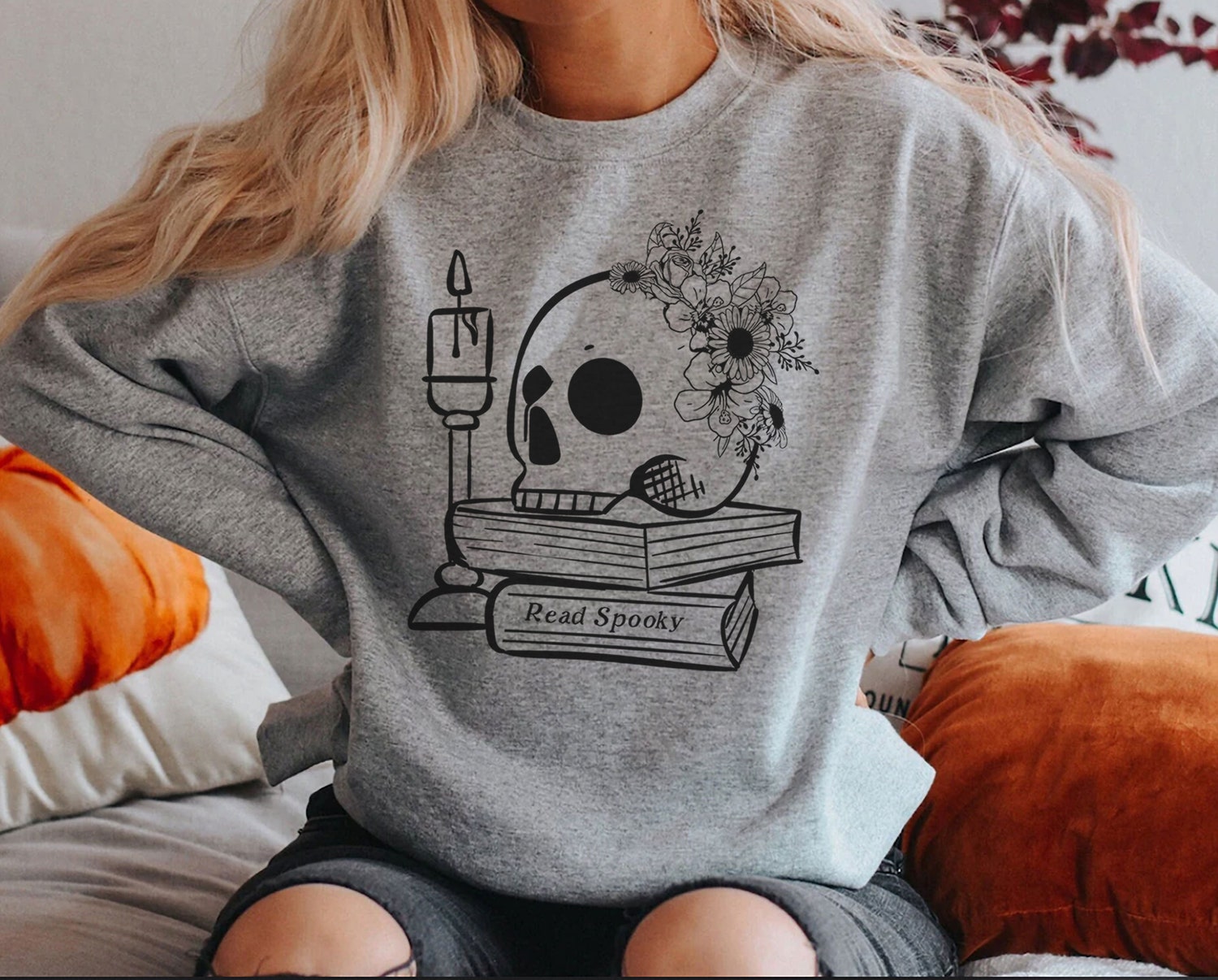 Halloween Bookworm Sweatshirt for Librarians and Readers Spooky Books Gift image 5