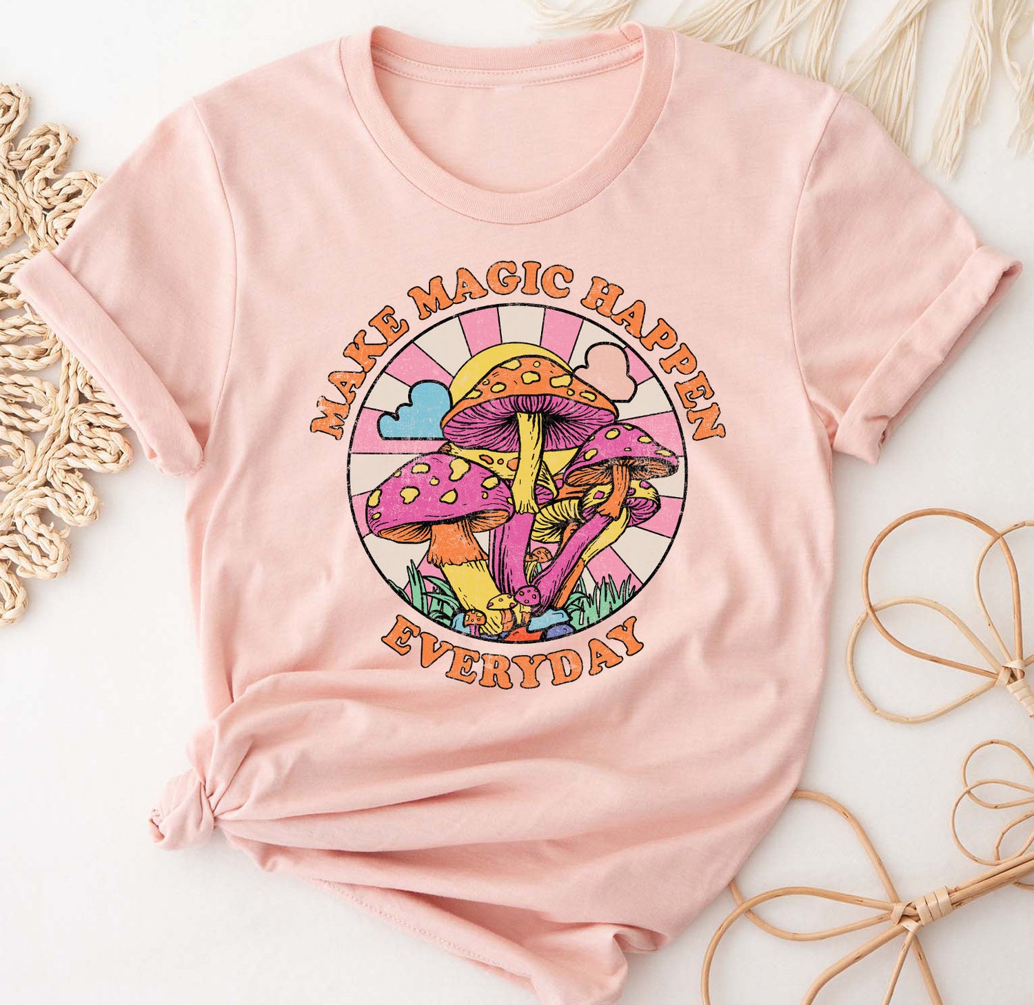 Make Magic Happen Everyday Mushroom Shirt Hippie Nature Botanical-Themed Tshirt image 3