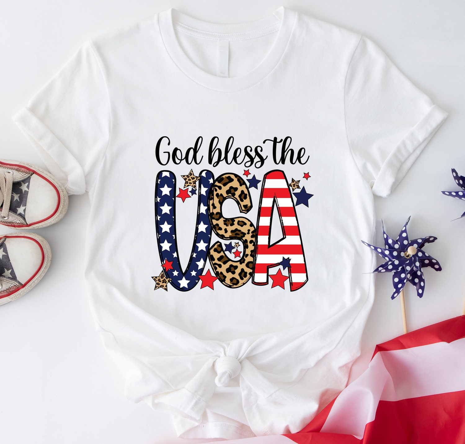 God Bless The USA Shirt 4th of July Patriotic American Flag Independence Day Tee image 2